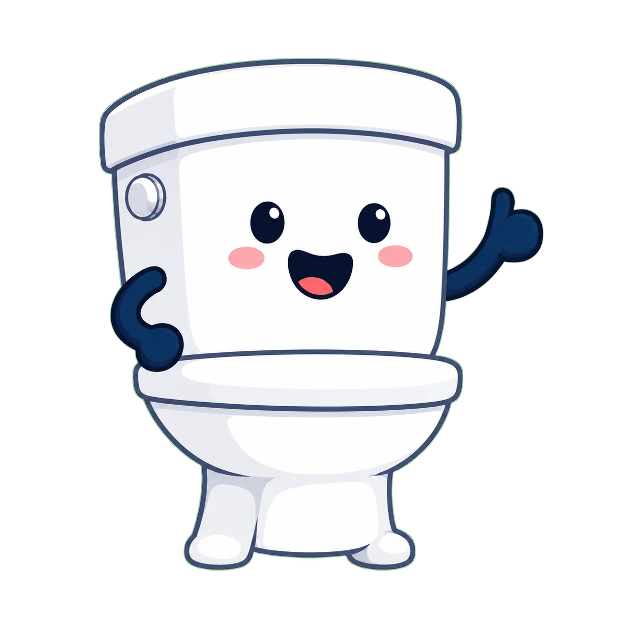 Compiss the friendly toilet mascot waving